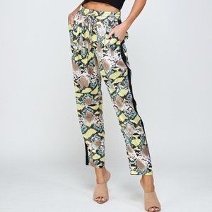 Faux Snake Skin Print Tuxedo line Jogger Pants